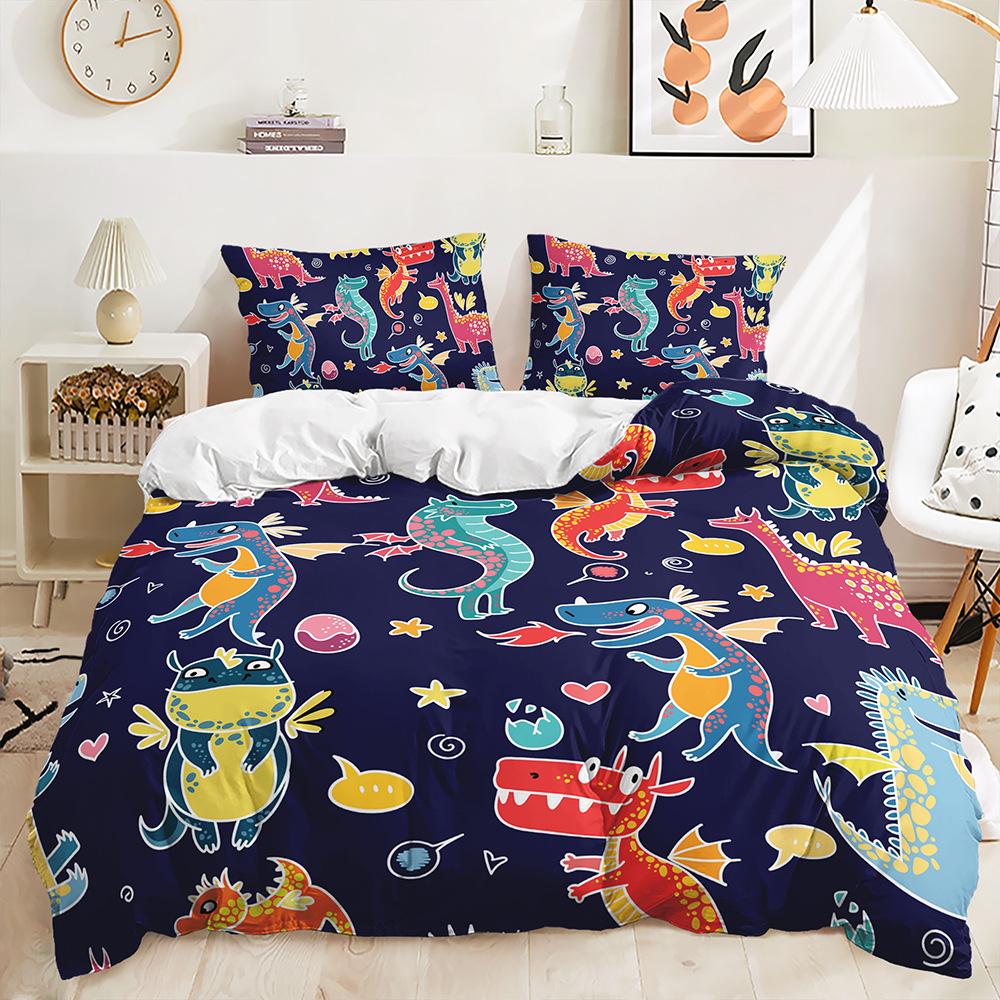 3D Dinozor Yatak Seti Tarih Öncesi Hayvan Erkek Çocuk Odası Nevresim Takımı/Çift EU135 * 200 Tam Boy Çabuk Kuruyan Fermuarlı Ev Mobilya