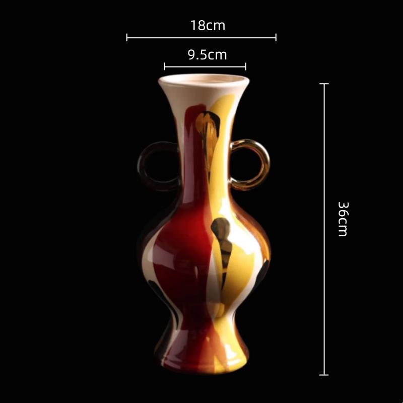Vază Ceramică Colorată Desenată Manual Geometrie Vază cu Flori Cap de Cal Statuete Animale Simulate Artizanat Ceramic Decorațiuni Casă