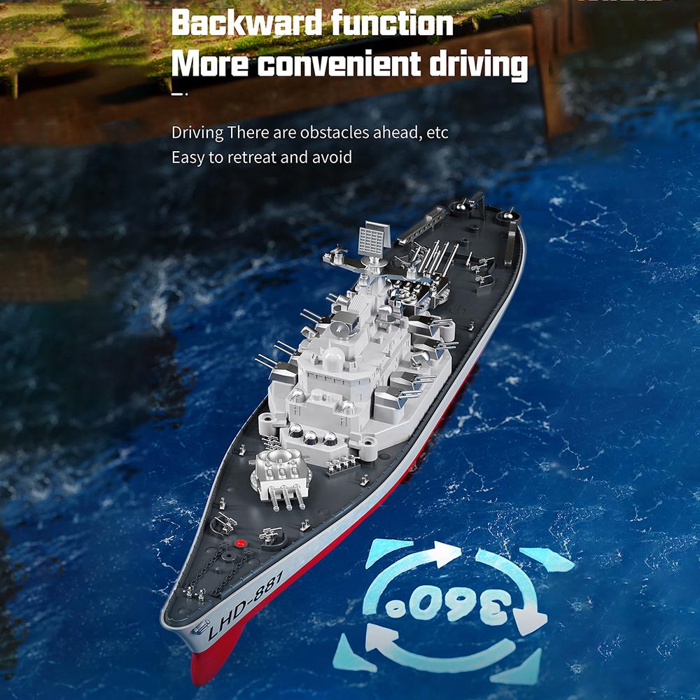Remote Control Battleship Remote Control Boat 2.4GHz Waterproof Large Size Ship Low Battery Alarm /off Water Power Outage Simulated Lighting 2 Battery