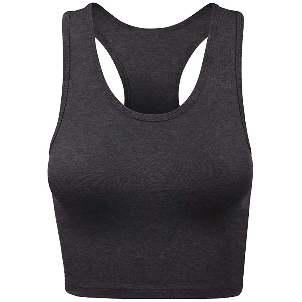 Women Cute Slim Fit Casual Racerback Short Sleeveless Solid Basic Crop