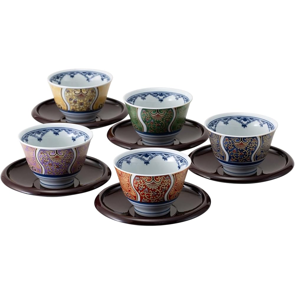 Nishikai Toki Hasami Yaki Kengou Ko-Imari Tea Bowl Set 5 Pieces with Saucer Capacity 175ml Japanese Tableware