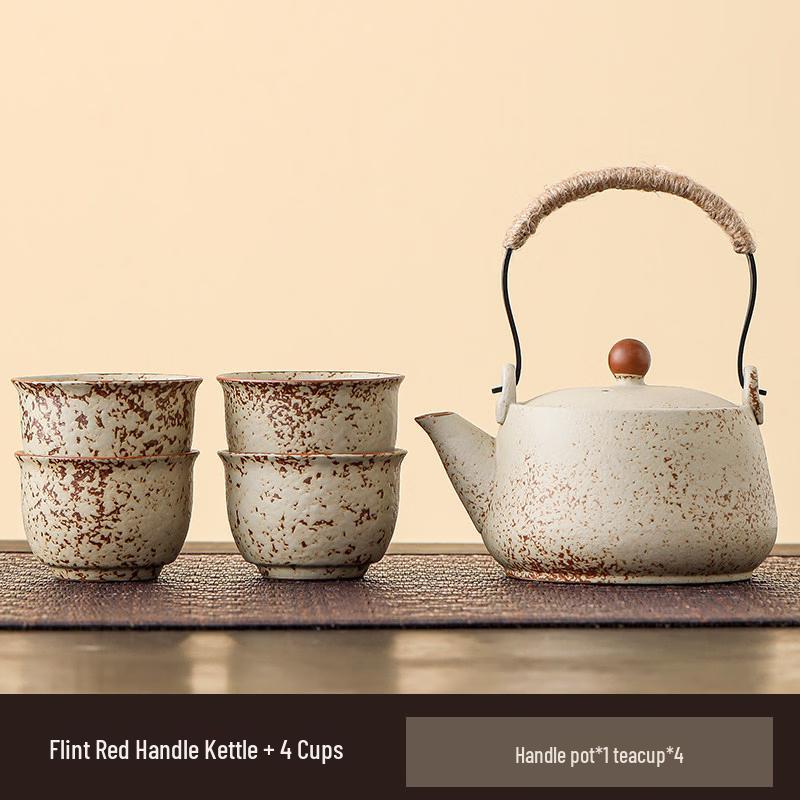 Flint Red Tea Pot with 4 Cups