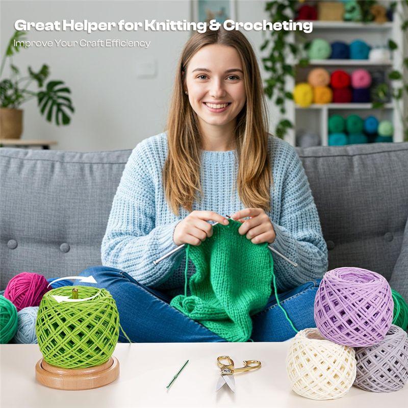 AEE4-Wooden Yarn Holder For Knitting And Crocheting,Easy Install And Operate Yarn Spinner Holder, Spinner With Yarn Storage