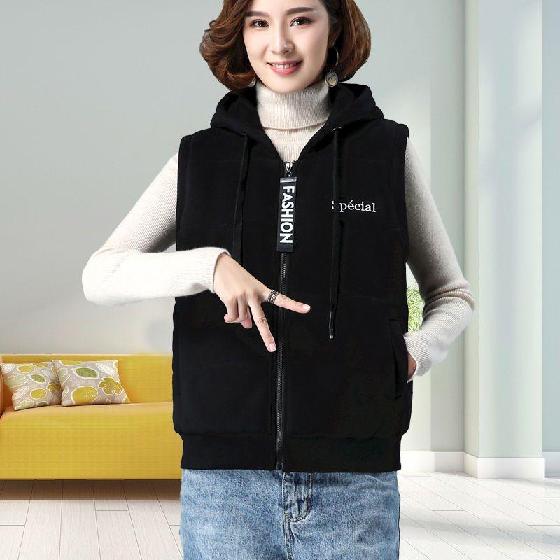 

Повседневный жилет с капюшоном для матери, весенняя женская мода, куртки без рукавов больших размеров 4XL, летние базовые однотонные жилеты с подкладкой, топы 4XL чёрный