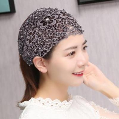 Elegantes Damen-Hohl-Stirnband Blumenmuster Glänzende Strasssteine Kunstperlen Haarband Hohe Elastizität Breiter Haar-Hijab-Halter