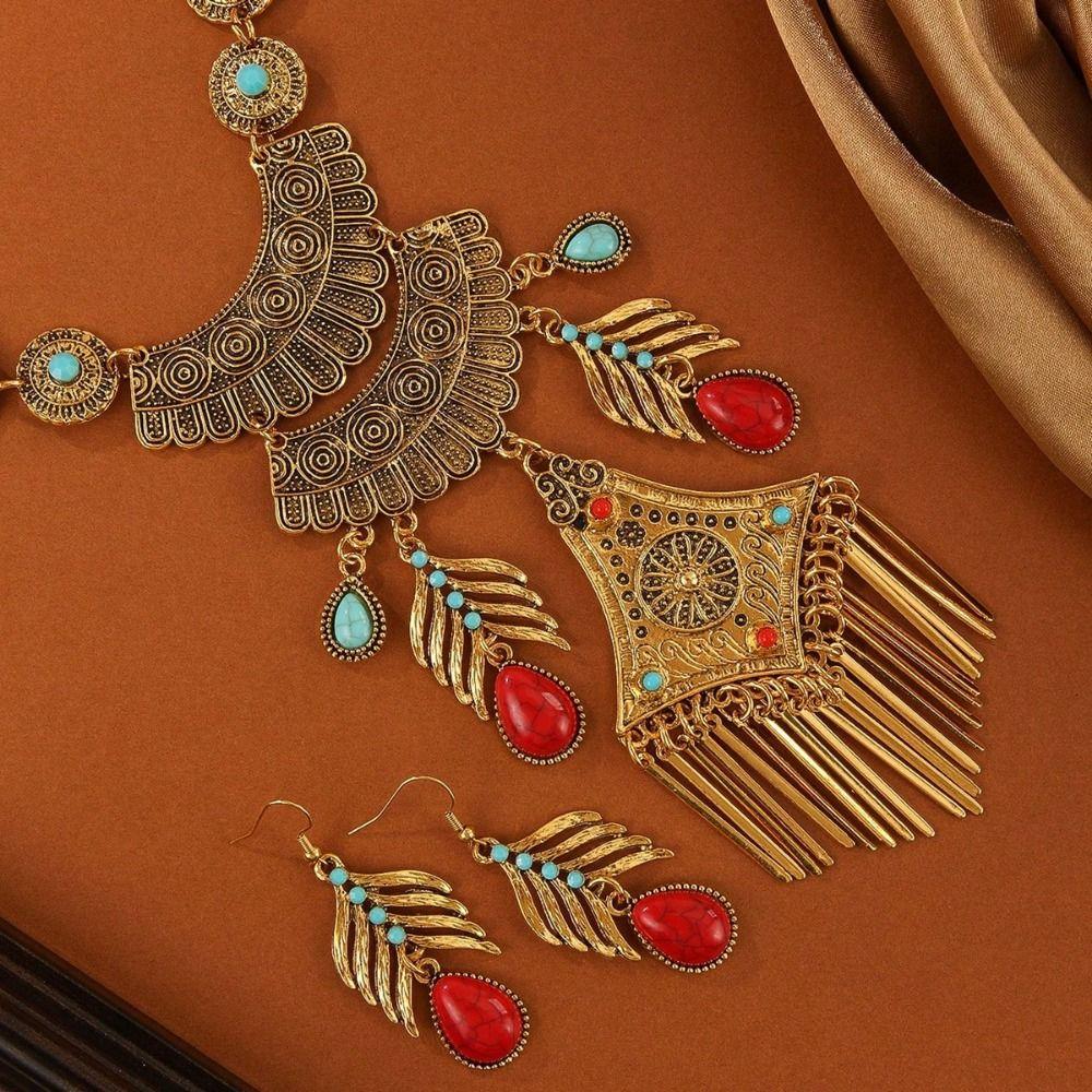 Imitation Turquoise Ethnic Style Jewelry Set Exaggerated Neck Jewelry Women