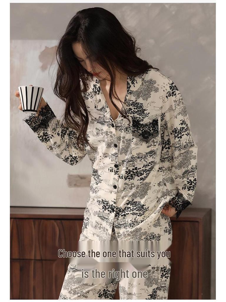 Autumn/Winter Modal Cotton Women's Long Sleeve Pajamas Set with Hyaluronic Acid - High-End Spring Style for Indoors and Outdoors