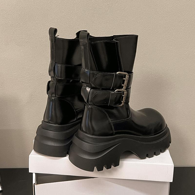 Platform Women's Ankle Boots High Heels Fashion Leather Shoes  Winter Chelsea Boots Designer Heeled Gothic Mujer De Botas