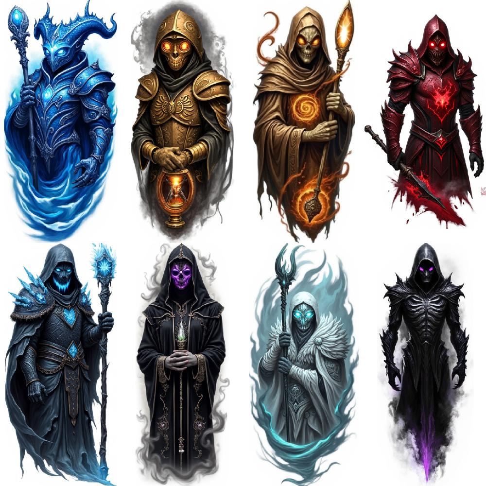 3pcs Temporary Tattoo Waterproof Long-lasting Body Stickers Hooded Figure Mystic Blue Sword Skeleton Warrior For Adults Men