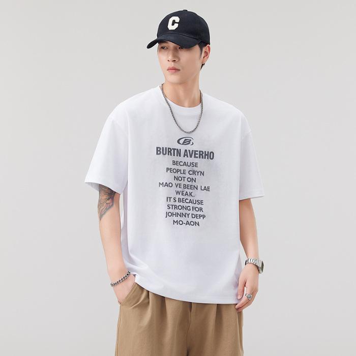 New Summer Men's Cotton Round Neck T-shirt Fashionable Loose Short-sleeved Top Short