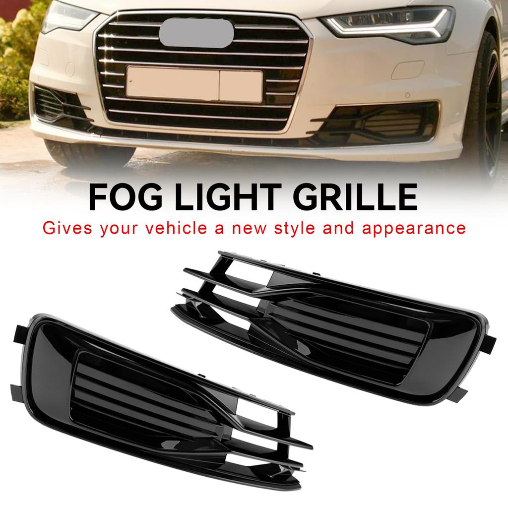 2PCS Front Bumper Foglight Cover Grill Grille Fit A6 C7 2014-2018 Black