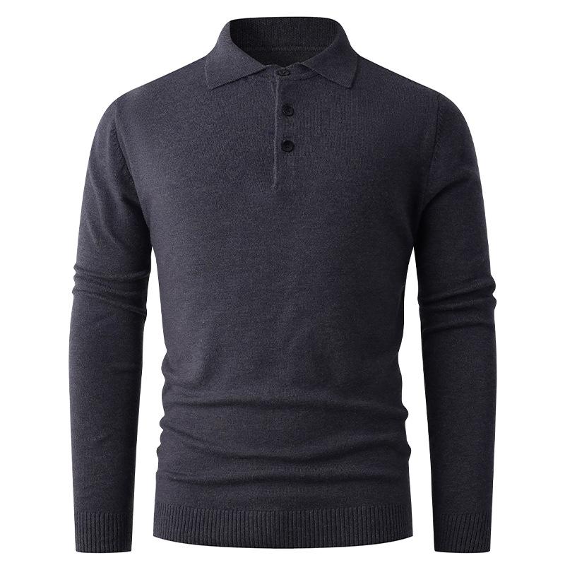 Autumn And Winter Men'S Knitted Polo Shirt Simple Solid Color Lapel Casual Long-Sleeved T-Shirt Backing Sweater Knitted Sweater