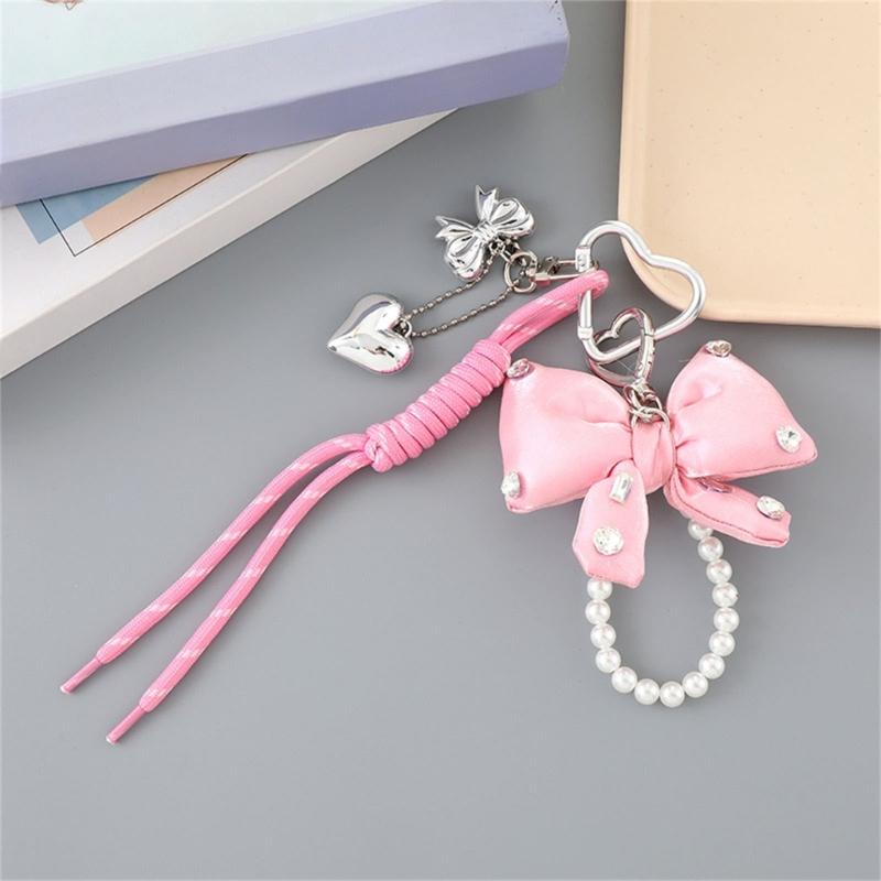 Black Artificial Pearls Bows Bag Accessory Purse Decoration Rope Keychain Adds Style and Sophistication To Any Outfit