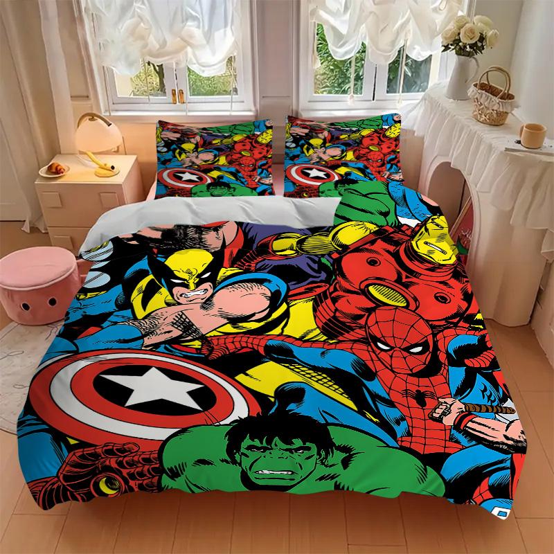 Superhero Teamup Adventure Print 3Pcs Bedding Set,Duvet Cover with 2 Bedro,Pillowcase Home Birthday Gift