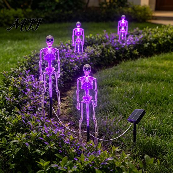 Solar Powered Path Lighting 3D Skeleton Halloween Garden Lamp, Spooky Human Pathway Glowing Lawn Ornaments for Parties Lights, Waterproof Resin