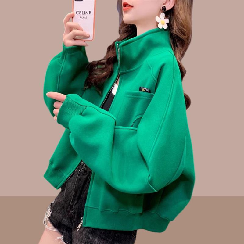 2025 Women's Casual Plus Size Fleece-Lined Baseball Jacket - Spring/Autumn Loose Cardigan Top