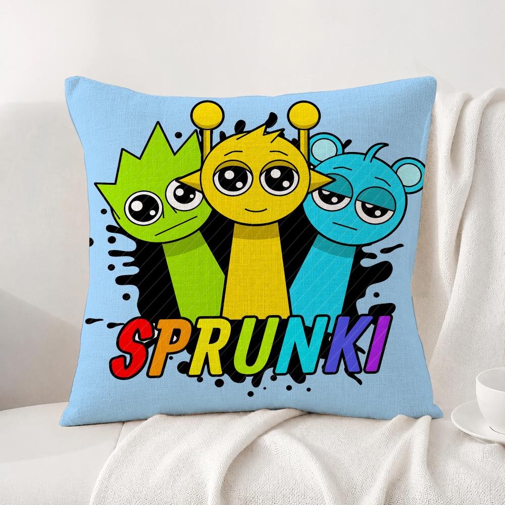 Game Sprunki Cushion Cover Natural Linen Pillowcase Set AllinOne Decor Cushion Cover for Sofa Bedroom Chair