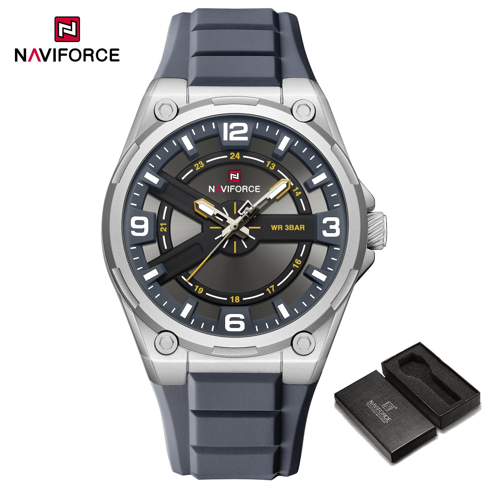 

NAVIFORCE Оригінальний чоловічий кварцовий годинник Знімний покажчик Водонепроникний 3ATM Силіконовий ремінець Круглий Чоловічий Дитячий Модний годинник NF9260 срібний/сірий