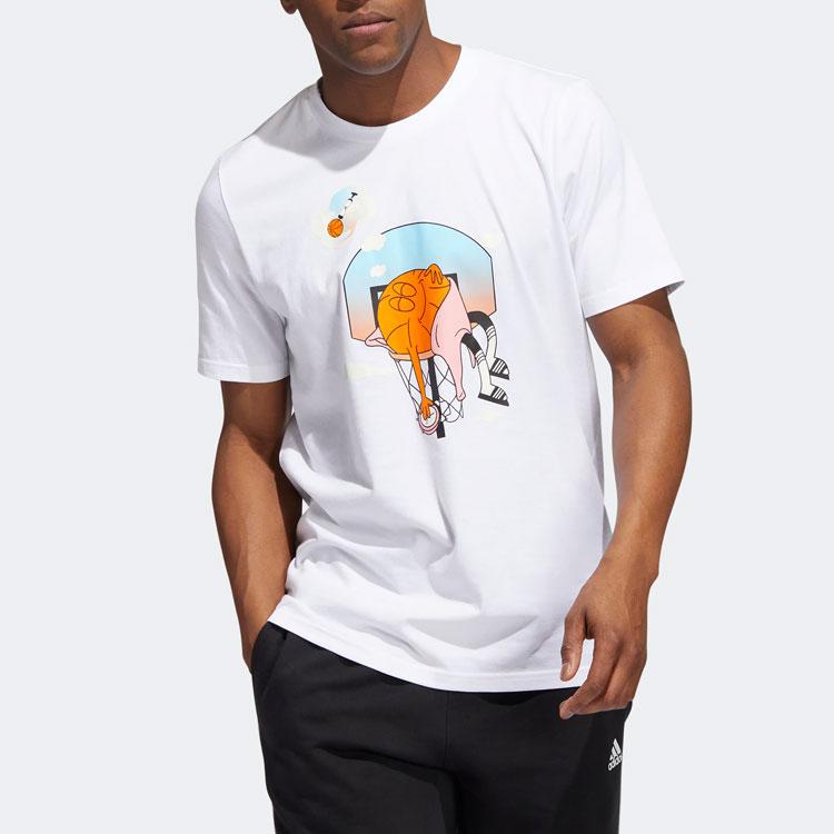 Adidas Cartoon Print Basketball Sports Short Sleeve T-Shirt Men Tops White HS4329