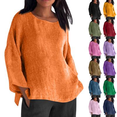 Women's Fashion Long Sleeve Round Neck Solid Colour Loose Casual Shirt Top