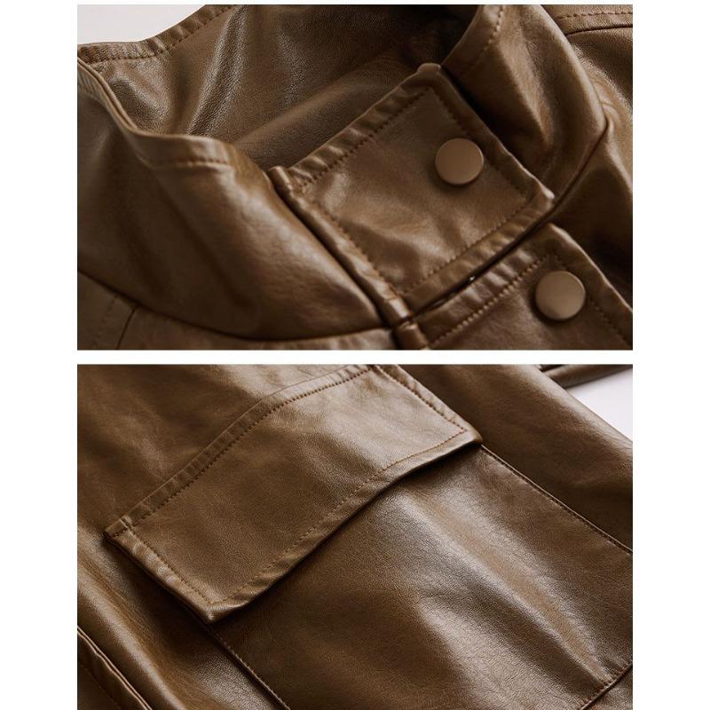 Red Short Soft Leather Jacket for Women Spring Autumn Loose Fit Casual Coat Petite Size