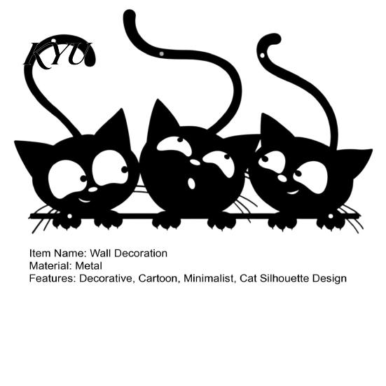 Decorative Metal Cat Figures Black Wall Art, Cartoon Kitten Silhouette Decoration, Playful Sign Sculpture for Lovers, Minimalist Room Living
