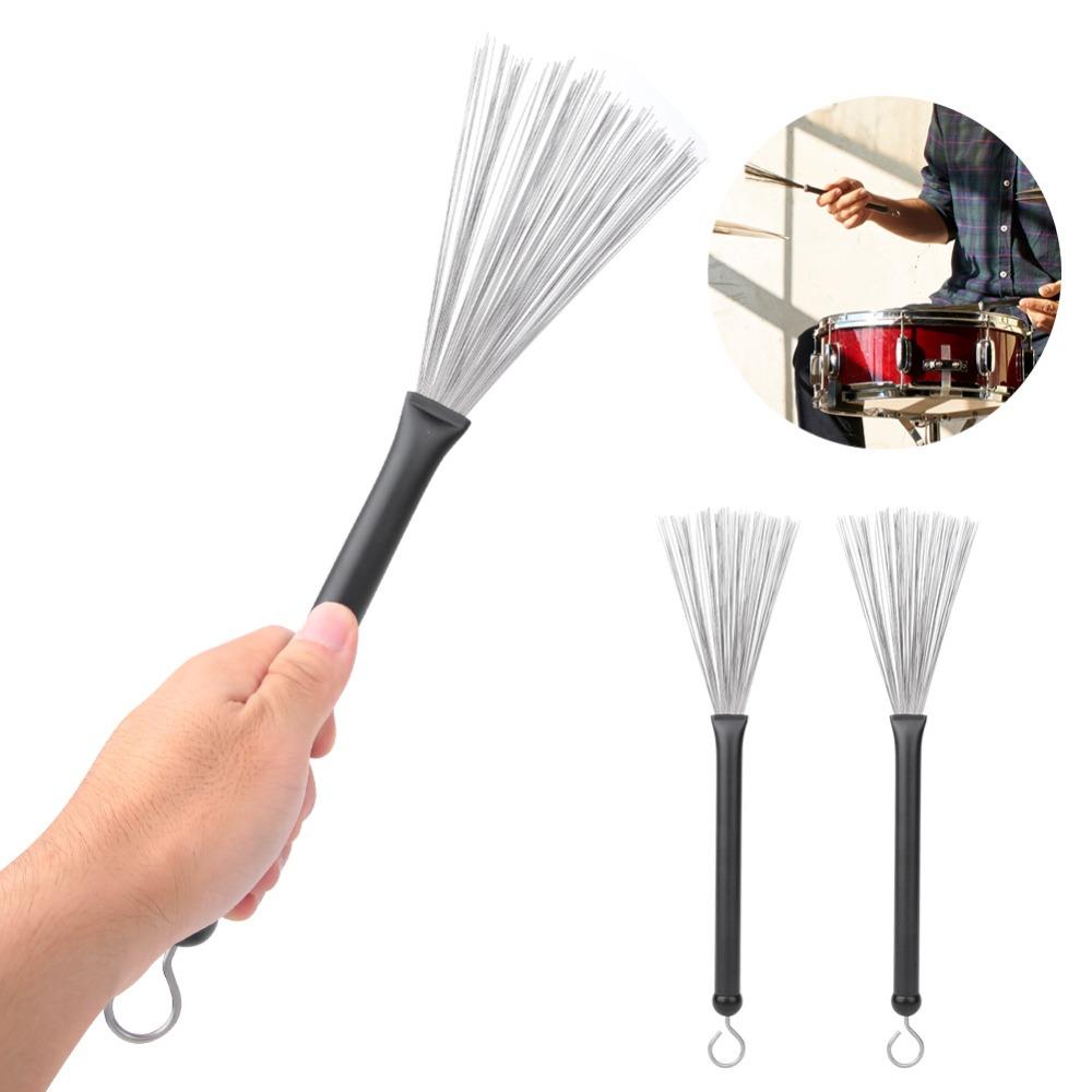 2PCS Plastic+Metal Drum Sticks Brush Black Steel Wire Stick Brush Drum Brushes  For Jazz Drum Set