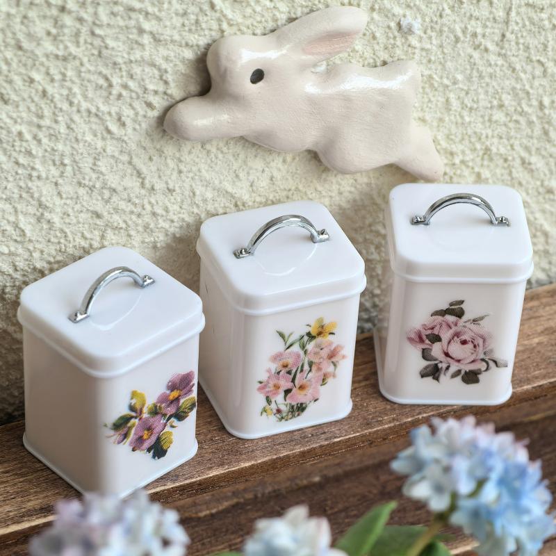 3Pcs Mini Kitchen Storage Container Square 1/6 Scale Miniature Dollhouse Coffee Bean Tin For Doll Accessories Toy