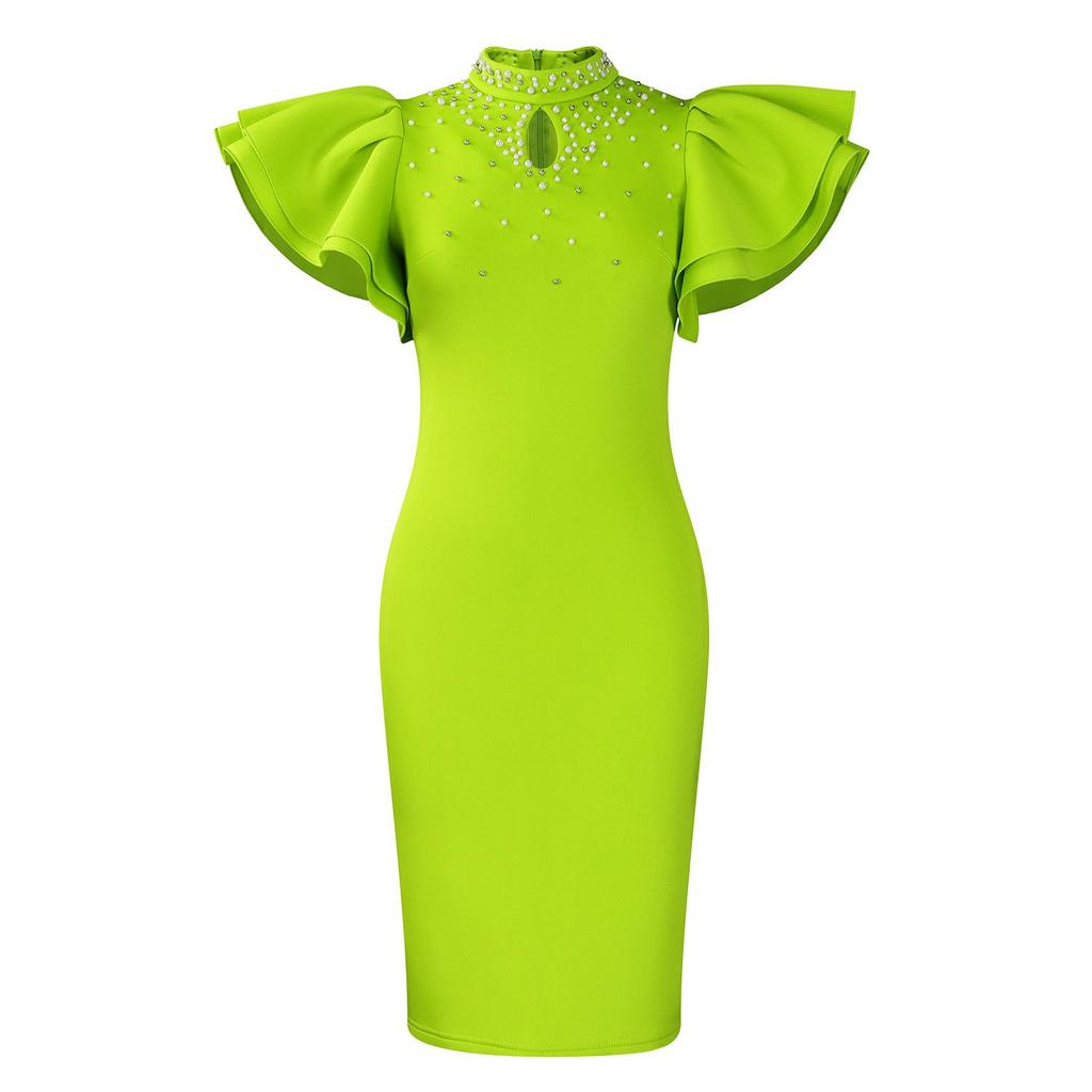 D560 Women's Sexy Beaded Lotus Sleeve Party Dress - 2025 Fashion African Style