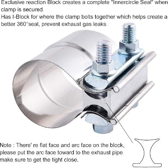 ZFBB2.5" Lap Joint Band Clamp Exhaust Clamps Pipe Repair Parts Stainless Steel