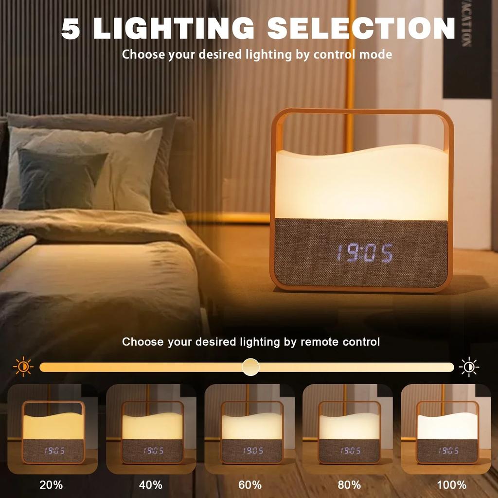 LED Night Light with Alarm Clock Display, Rechargeable Table Lamp for Bedside, Sleeping Light for Adults Kids Baby