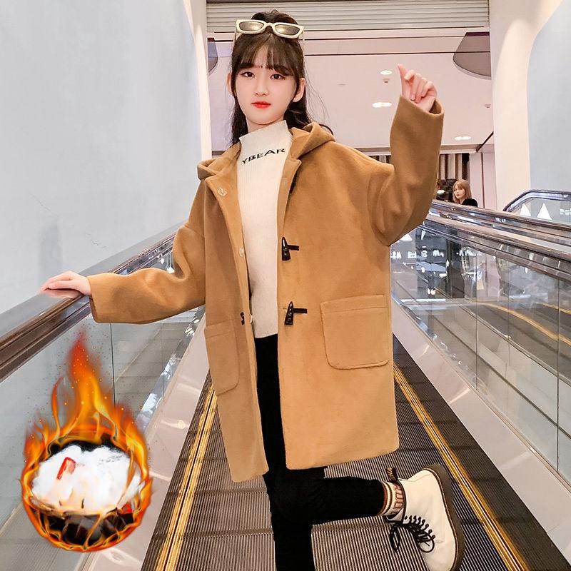 

Модное шерстяное пальто для девочек, Детское шерстяное пальто средней длины, Зимнее шерстяное пальто 150 хаки