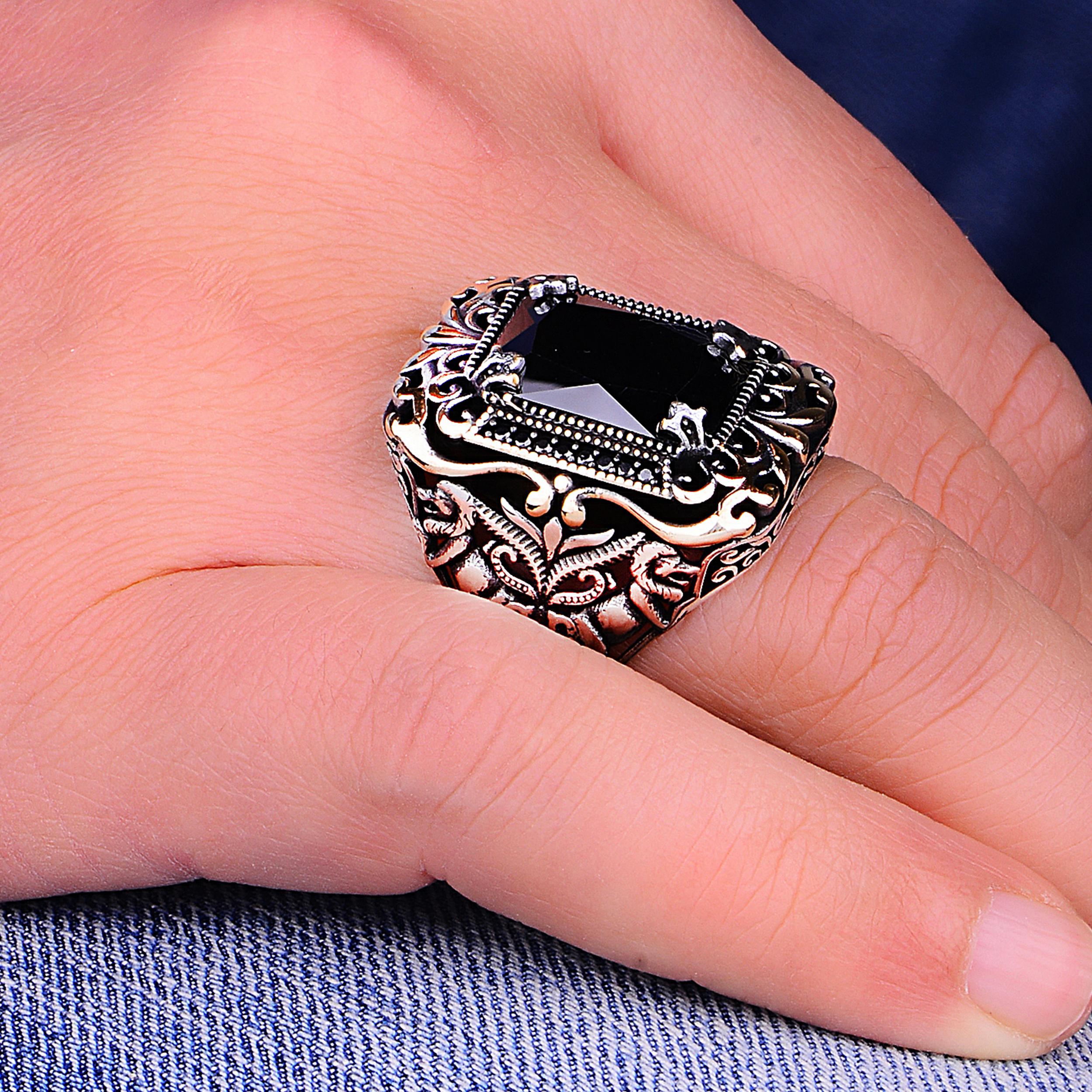 

Чоловіча каблучка з оригінальним оніксом, срібло 925 проби, турецький дизайн ручної роботи, чоловіча елегантність 5 срібний