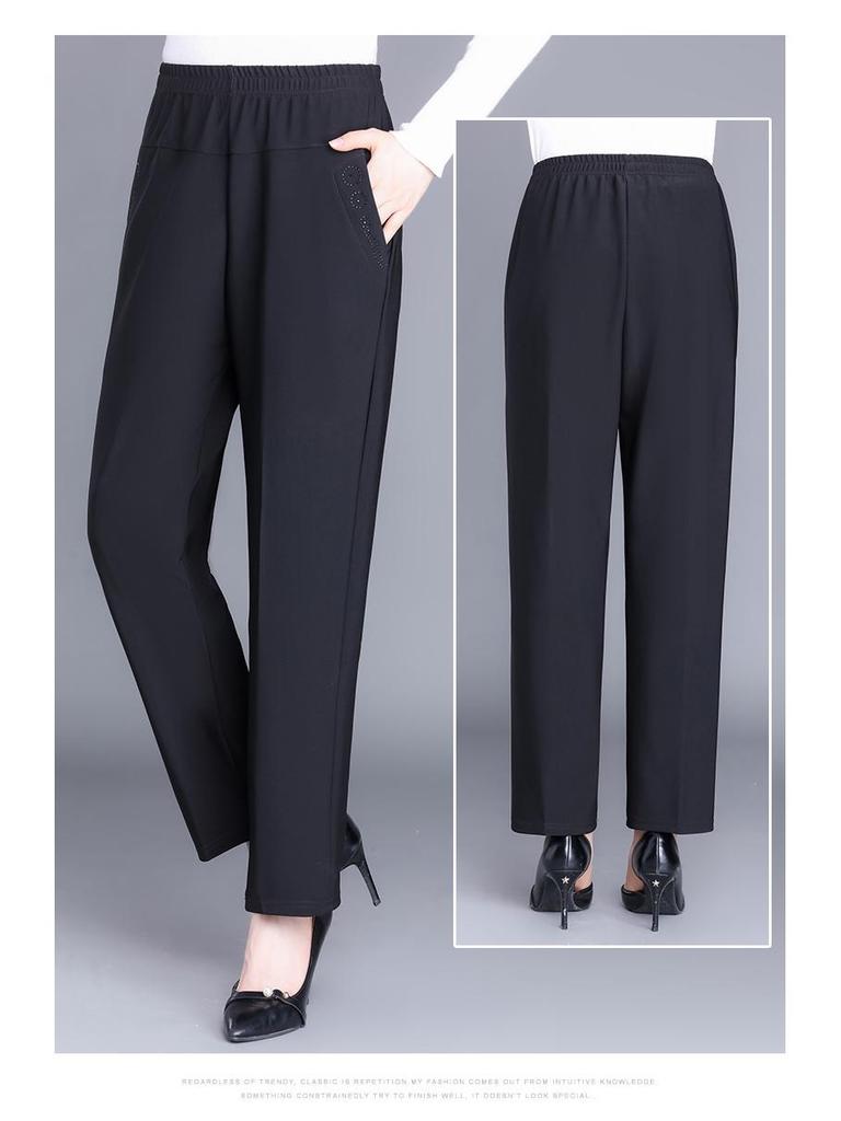 Hengyuanxiang Women's Plus Size Straight-Leg Pants - Spring & Autumn Wear for Middle-Aged & Elderly