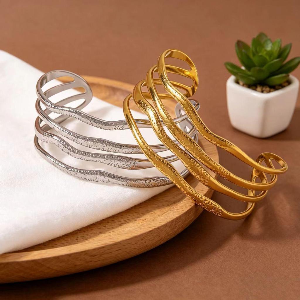 Stylish Multi-layer Wave Open Titanium Steel Bracelet for Women