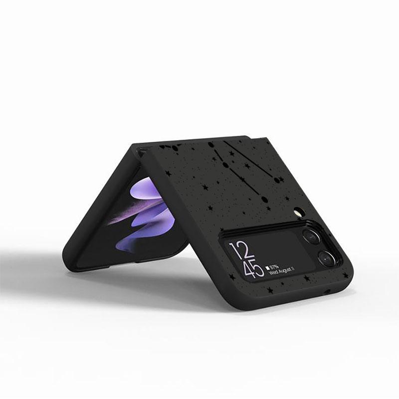 Twelve Constellations Case For Samsung Galaxy Z Flip 3 4 5G Black Hard PC Phone Housing Z Flip4 Luxury Coque Shell