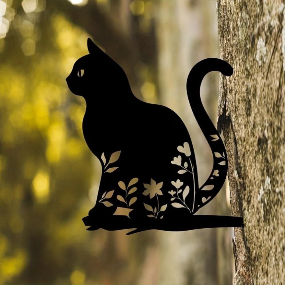 Iron Cat Garden Stake Outdoor Sculpture Yard Art Backyard Patio Decor