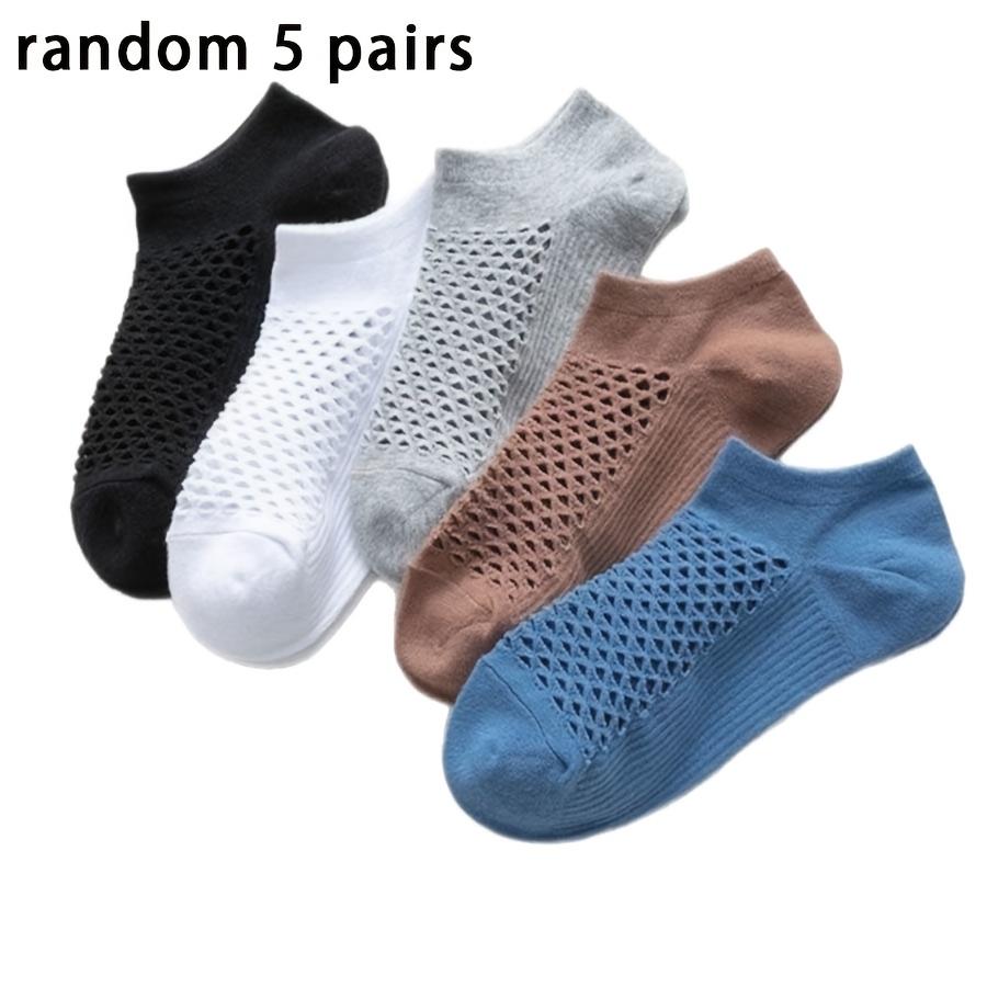 Random 5 Pairs Women's Hole Socks, Boat Socks, Short Socks, Colorful Solid Color Socks, Summer Thin Breathable Socks, Fashionable Versatile Socks