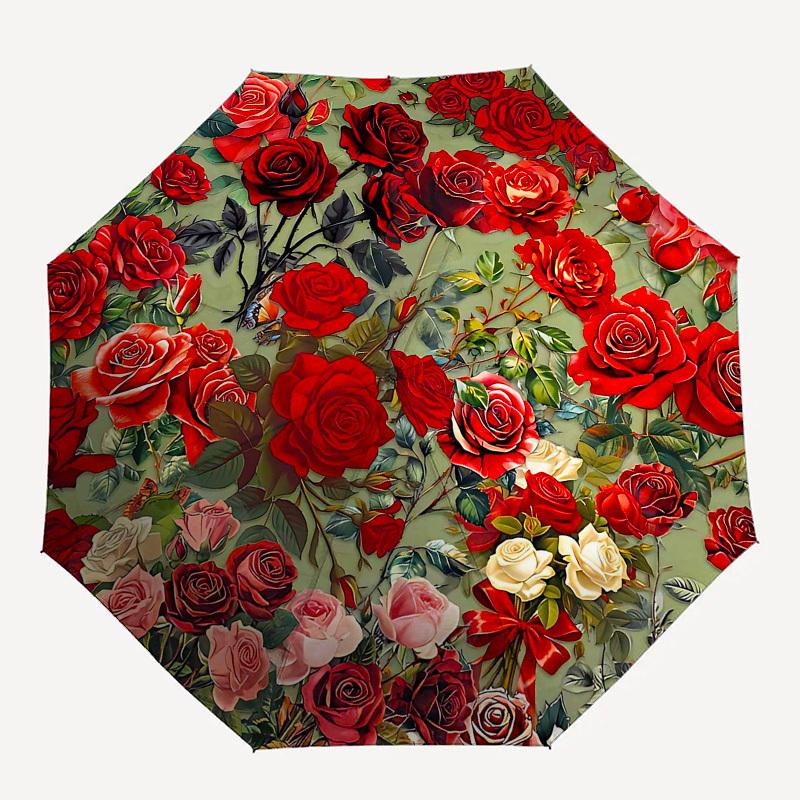 

1PC Rose Floral Umbrella-8-Rib Reinforced, Automatic Open, Lightweight & Durable, Fashion Accessory for Outdoor, Beach L0344