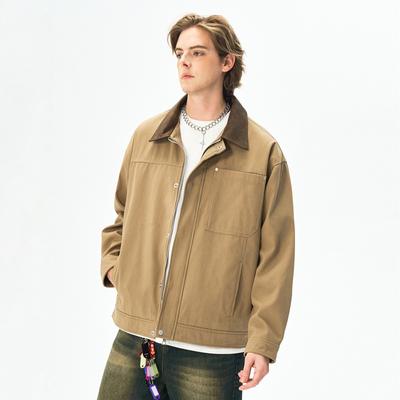 Lapel American Coach Jacket Men's Solid Color Vintage Jacket