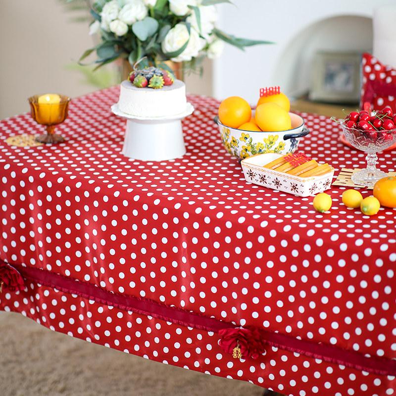 Fețe de masă dreptunghiulare vintage în stil chinezesc cu punct roșu Husă pentru masă de cafea pentru petrecere de Crăciun decorare nuntă cu fundă flori