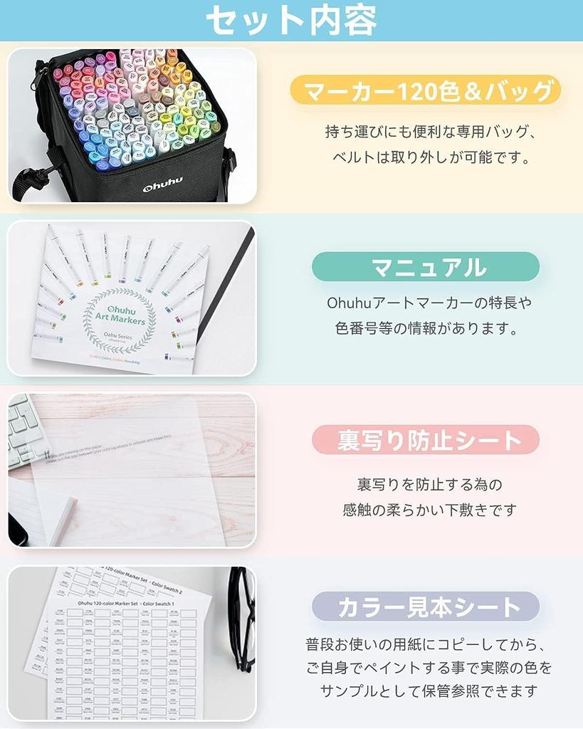 Ohuhu Pennor 120 Serietidning och Bred och Fin Dubbel Konst Bärväska Ingår Pennor, Färger, Pennor, Oljebaserade Alkoholbaserade, Avslutad, Material,