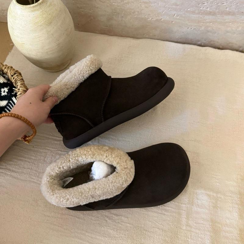 Miyou Version~ Retro Round Head Ugly Cute Short Boots Women's Velvet Low-top Snow Boots Warm Big Cotton Shoes Thick-soled Fluffy Boots