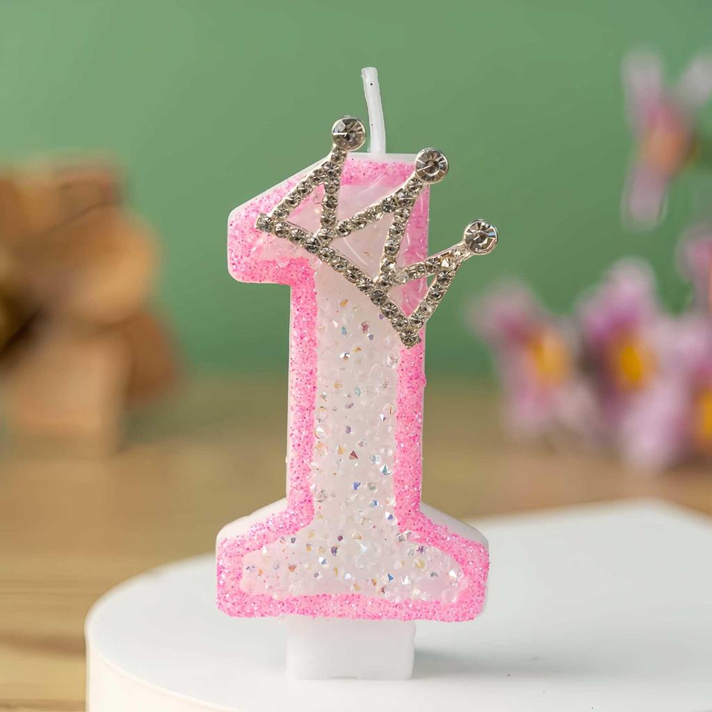 Creative First Birthday Number Candle with Crown - Princess Party Cake Decoration