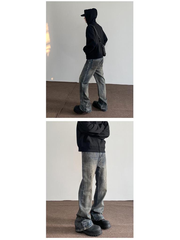 American DirtyFit Ink-Splashed Jeans: Unisex Straight Flared Vibe Slim Pants