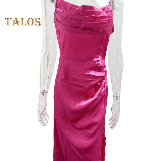 Dámské večerní šaty Skvrna na bocích rozparku Skládaný na zádech Slim Fit Špagetový pásek Maxi šaty Nízký výstřih s výstřihem bez rukávů do A na svatební hostinu