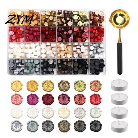Vintage Letter Sealing Wax Seal Kit, with Beads Melting Spoon And Candles Set, Stamp for DIY Crafting Wedding Invitations Gift Craft Lovers