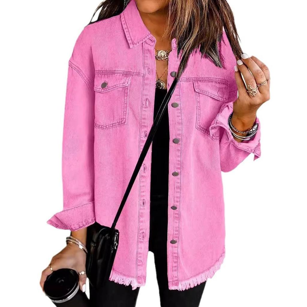 Women Denim Shirt Full Length Jackets Single Breasted Outerwear Washing High Street Cardigan Pockets Loose Coat