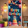 Colorful Happy Birthday Party Door Cover Banners Sign Decorations Birthday Backdrop Background with Cake Balloon Gift for Bday Party Decor Supplies