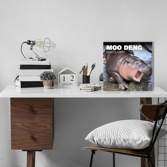 Moo Deng Calendar 2026 Pygmy Hippo Wall Calendar Monthly Planner Hanging Hippopotamus Calendar Gift for Hippo Lovers